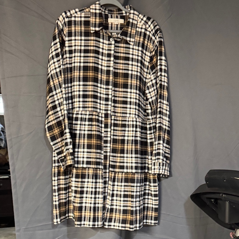 LOFT Black and White Plaid Asymmetrical Dress